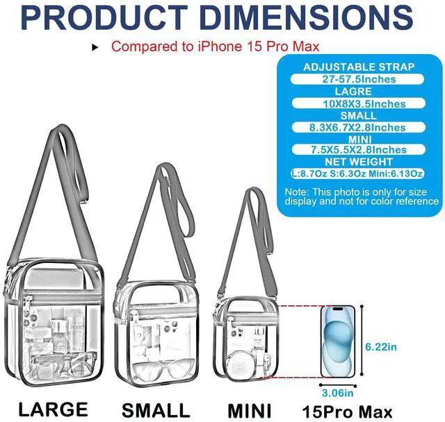 Alt view image 4 of 7 - Clear Purse for Stadium Events Transparent Messenger Bag | Stadium Approved Clear Crossbody Bag with Adjustable Straps for Men and Women for Concerts, Game Days, Outdoor Events