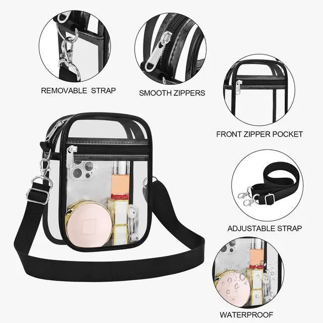 Alt view image 5 of 7 - Clear Purse for Stadium Events Transparent Messenger Bag | Stadium Approved Clear Crossbody Bag with Adjustable Straps for Men and Women for Concerts, Game Days, Outdoor Events