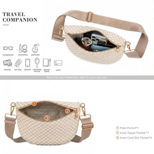 Alt view image 3 of 7 - Woven Crossbody Bag for Women, Vegan Leather Bum Bag Sling Purse with Adjustable Strap for Travel, Festivals, Everyday
