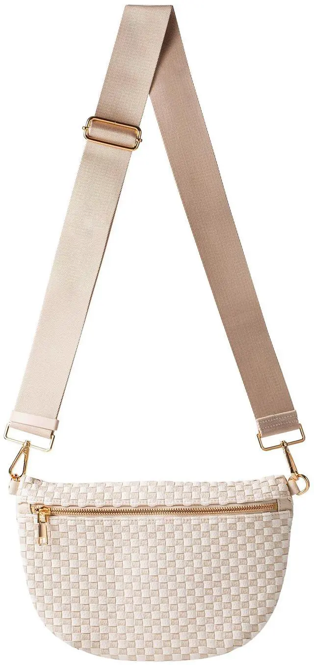Main image of Woven Crossbody Bag for Women, Vegan Leather Bum Bag Sling Purse with Adjustable Strap for Travel, Festivals, Everyday