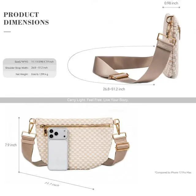 Alt view image 5 of 7 - Woven Crossbody Bag for Women, Vegan Leather Bum Bag Sling Purse with Adjustable Strap for Travel, Festivals, Everyday
