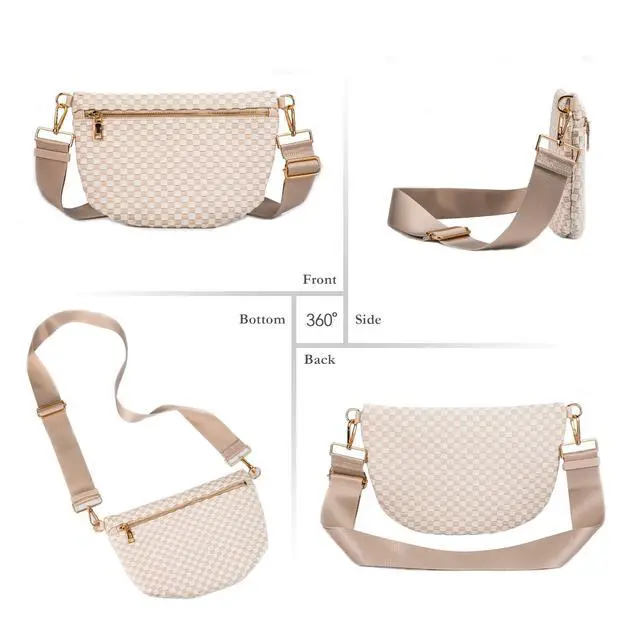 Alt view image 6 of 7 - Woven Crossbody Bag for Women, Vegan Leather Bum Bag Sling Purse with Adjustable Strap for Travel, Festivals, Everyday