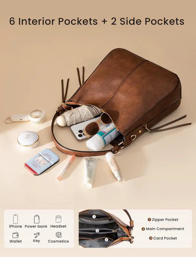 Alt view image 5 of 7 - Hobo Crossbody Bag for Women, Designer Shoulder Purse Handbags | Large Capacity, Soft Faux Leather, Multi-Pocket Organization, Adjustable Strap, For Work, Travel & Daily use