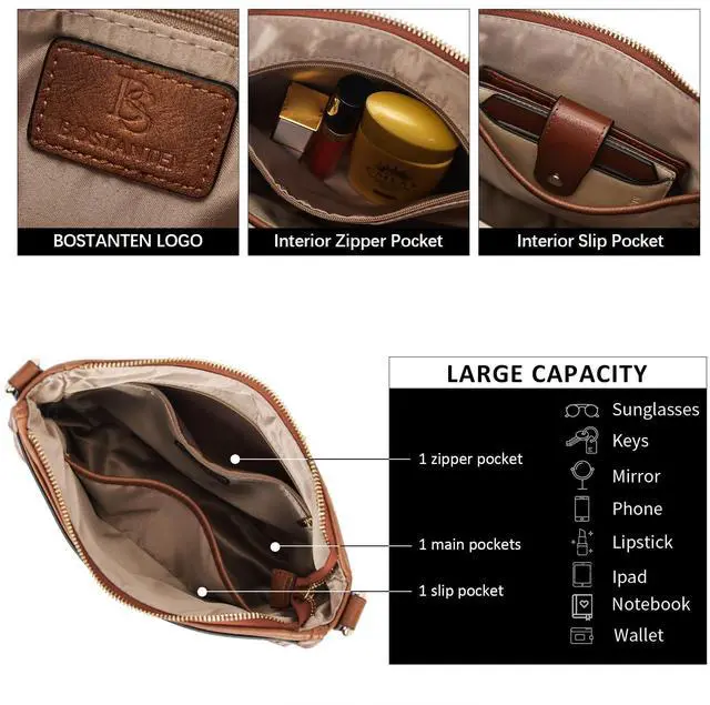 Alt view image 5 of 7 - Crossbody Bags for Women Trendy Vegan Leather Hobo Purses Shoulder Handbags With Wide Shoulder Strap Brown | Comfort Adjustable Guitar Strap, Roomy, Multi Pockets, Lightweight, Structured Right Size