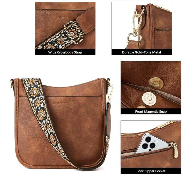 Alt view image 6 of 7 - Crossbody Bags for Women Trendy Vegan Leather Hobo Purses Shoulder Handbags With Wide Shoulder Strap Brown | Comfort Adjustable Guitar Strap, Roomy, Multi Pockets, Lightweight, Structured Right Size