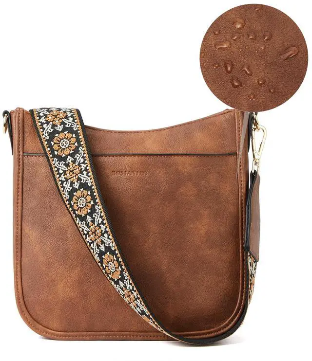 Alt view image 7 of 7 - Crossbody Bags for Women Trendy Vegan Leather Hobo Purses Shoulder Handbags With Wide Shoulder Strap Brown | Comfort Adjustable Guitar Strap, Roomy, Multi Pockets, Lightweight, Structured Right Size