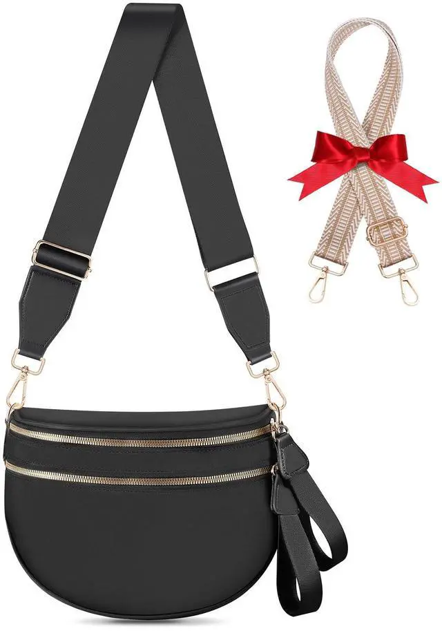 Main image of Bum Bags for Women Checkered Crossbody Bag Large Nylon Belt Purse Fanny Packs, Bonus with a Extra Strap