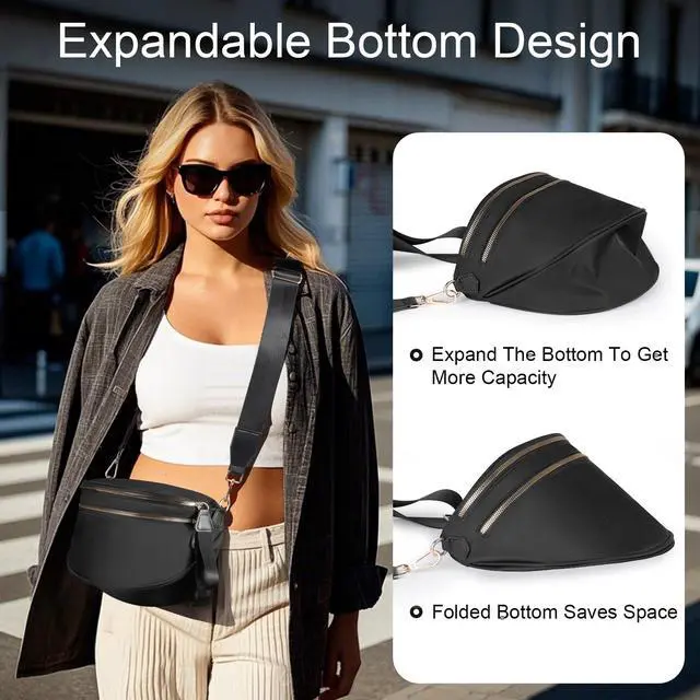 Alt view image 3 of 7 - Bum Bags for Women Checkered Crossbody Bag Large Nylon Belt Purse Fanny Packs, Bonus with a Extra Strap