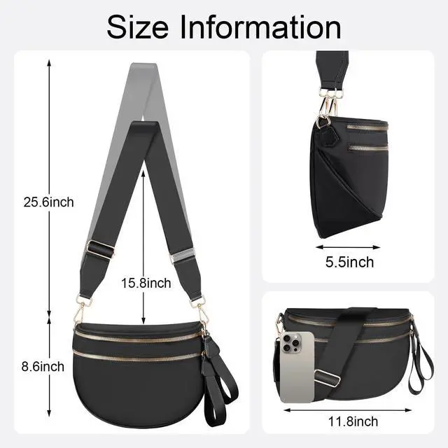 Alt view image 6 of 7 - Bum Bags for Women Checkered Crossbody Bag Large Nylon Belt Purse Fanny Packs, Bonus with a Extra Strap
