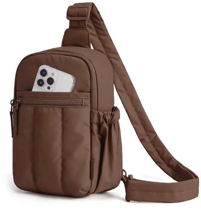 Main image of Small Crossbody Bags for Women, Puffer Sling Bag Fanny Packs, Purses Hobo Handbag for Daily Travel Hiking, Chocolate