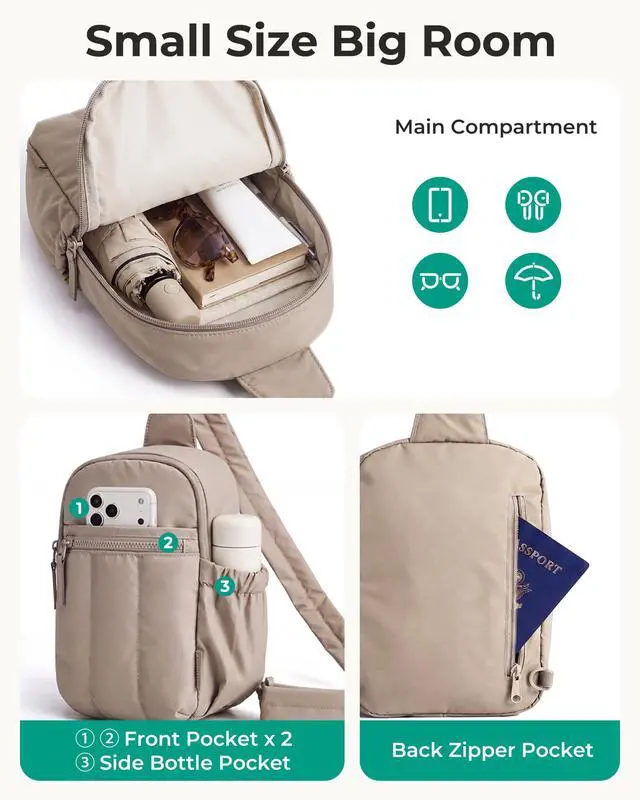 Alt view image 3 of 7 - Small Crossbody Bags for Women, Puffer Sling Bag Fanny Packs, Purses Hobo Handbag for Daily Travel Hiking, Chocolate