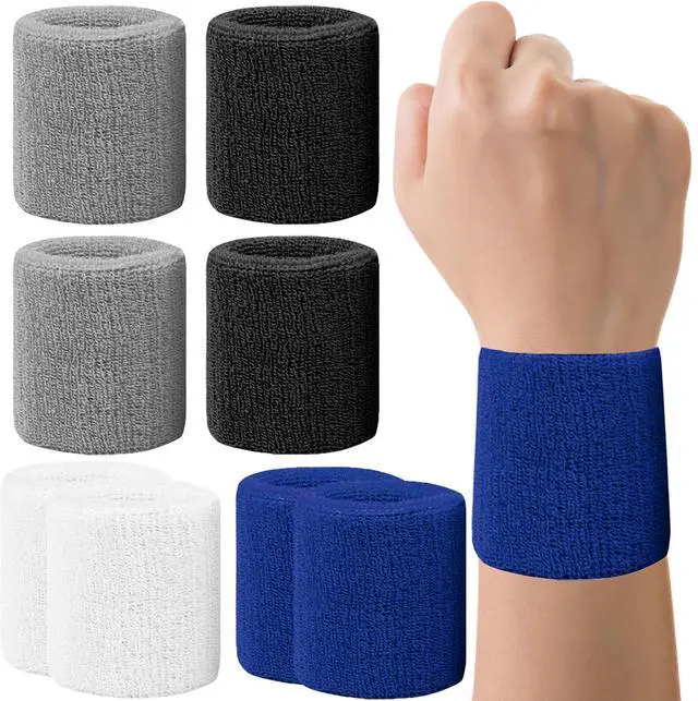 Main image of 8 Pack Wrist Sweatbands Tennis Wrist Bands Absorbent Sweat Band for Men and Women, Breathable Cotton Sweatbands for Working Out, Basketball, Running Athletic Sports -Blue/Black/White/Gray