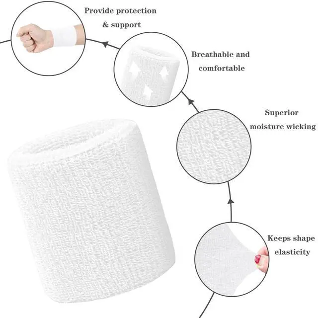 Alt view image 4 of 7 - 8 Pack Wrist Sweatbands Tennis Wrist Bands Absorbent Sweat Band for Men and Women, Breathable Cotton Sweatbands for Working Out, Basketball, Running Athletic Sports -Blue/Black/White/Gray