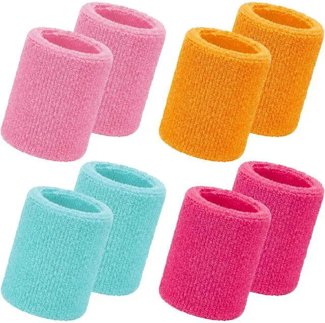 Main image of 8 Pack Wrist Sweatbands Sports Wristbands Tennis Sweatbands Neon 80s Thick Cotton Gymnastics Sweat Band Athletic Football Soccer Sports Wristband for Men Women Party(Pastel)
