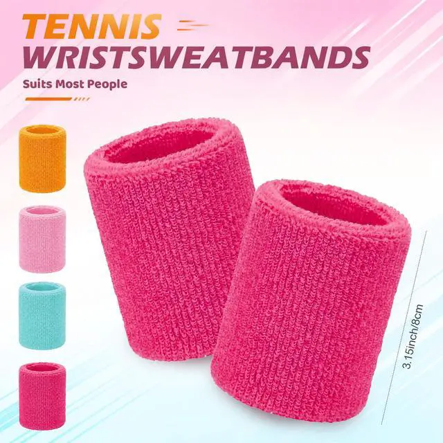Alt view image 2 of 7 - 8 Pack Wrist Sweatbands Sports Wristbands Tennis Sweatbands Neon 80s Thick Cotton Gymnastics Sweat Band Athletic Football Soccer Sports Wristband for Men Women Party(Pastel)