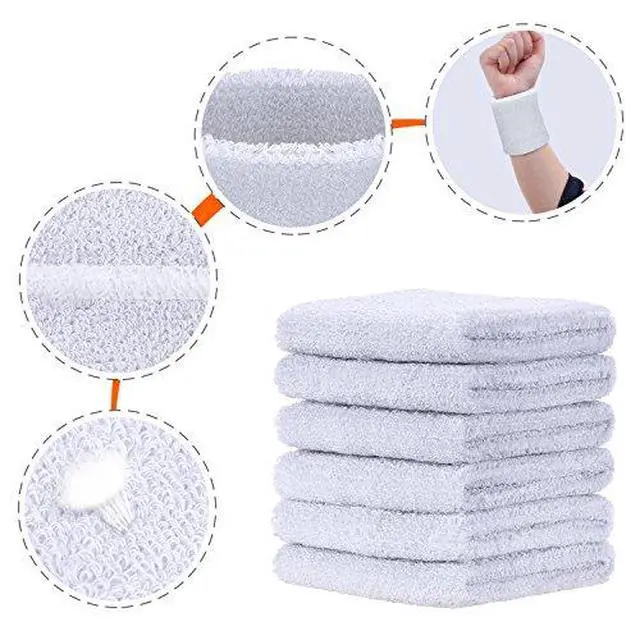 Alt view image 2 of 6 - 6 Pcs Wrist Sweatbands Sports Tennis Wristbands Wrist Bands for Sweat Wrist Bands Competitions Absorbent Sweatbands for Basketball Tennis Football Running Working(White)