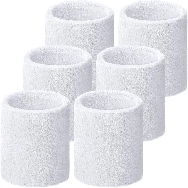 Main image of 6 Pcs Wrist Sweatbands Sports Tennis Wristbands Wrist Bands for Sweat Wrist Bands Competitions Absorbent Sweatbands for Basketball Tennis Football Running Working(White)
