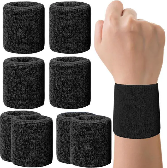 Main image of 8 Pack Wrist Sweatbands Tennis Wrist Bands Absorbent Sweat Band for Men and Women, Breathable Cotton Sweatbands for Working Out, Football, Basketball, Running Athletic Sports -Black