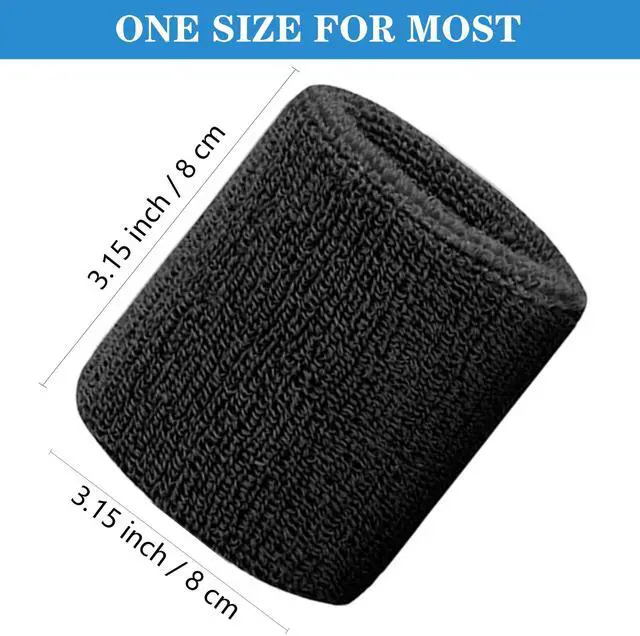 Alt view image 2 of 7 - 8 Pack Wrist Sweatbands Tennis Wrist Bands Absorbent Sweat Band for Men and Women, Breathable Cotton Sweatbands for Working Out, Football, Basketball, Running Athletic Sports -Black