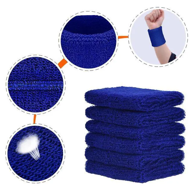 Alt view image 2 of 7 - 6 Pcs Wrist Sweatbands Sports Tennis Wristbands for Competitions Absorbent Sweatbands for Basketball Tennis Football Running Working(Blue)