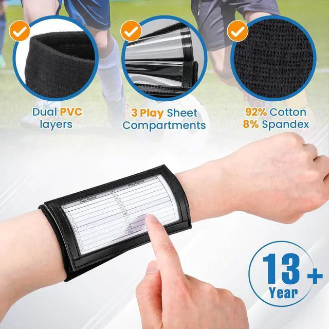 Alt view image 3 of 7 - Youth Football Wristbands for Plays, Football Arm Bands for Signs | Cotton Baseball Wrist Bands with 3 PVC Compartments, 8/12/16 Pack