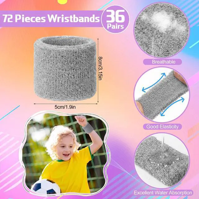 Alt view image 2 of 6 - 72 Pcs Wrist Sweatbands Bulk, Multicolor | for Kids Adult Teams, Sweat Bands Sports, Wristband Athletic, Neon Sweatbands for Basketball Tennis, Running Gym Party Gifts