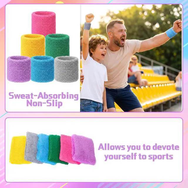 Alt view image 5 of 6 - 72 Pcs Wrist Sweatbands Bulk, Multicolor | for Kids Adult Teams, Sweat Bands Sports, Wristband Athletic, Neon Sweatbands for Basketball Tennis, Running Gym Party Gifts