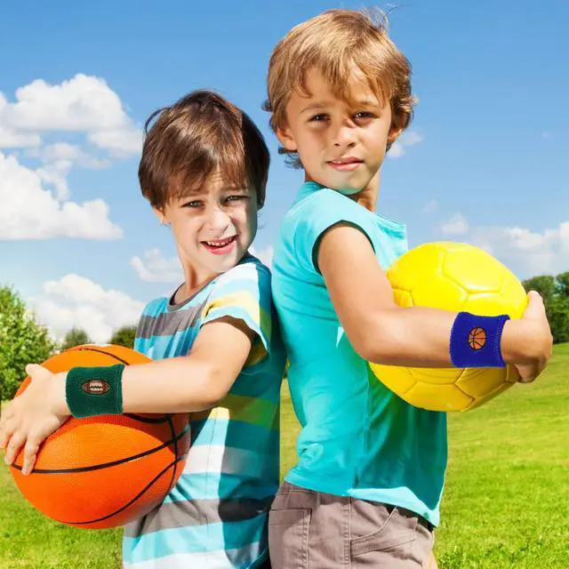 Alt view image 2 of 7 - 24 Pieces Sports Wristbands for Kids, Colorful Wrist Sweatbands Terry Cloth Wristbands with Soccer Basketball Football Baseball Design for Sports Party Birthday Party Favors, 6 Colors (Sport Color)