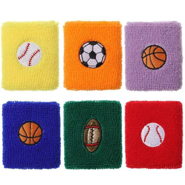 Alt view image 6 of 7 - 24 Pieces Sports Wristbands for Kids, Colorful Wrist Sweatbands Terry Cloth Wristbands with Soccer Basketball Football Baseball Design for Sports Party Birthday Party Favors, 6 Colors (Sport Color)