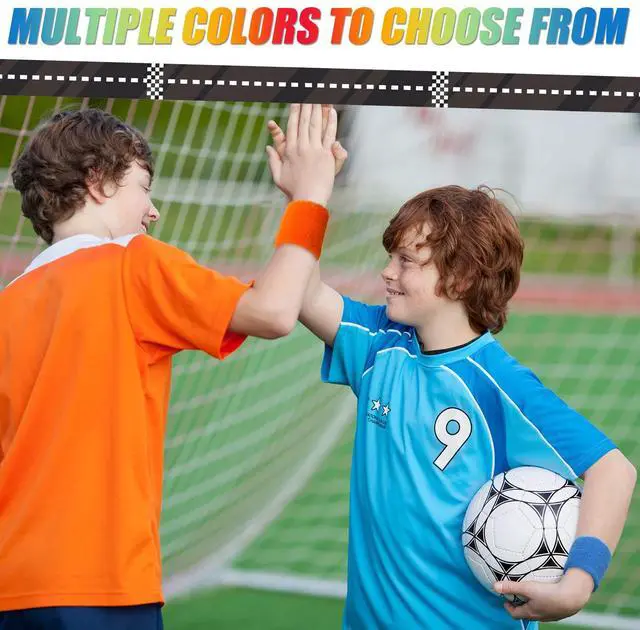 Alt view image 4 of 7 - Kids Wristbands Sweatbands Colorful Sports Wrist Sweat Bands Athletic Basketball Football Party Favors for Kids Outdoor Activity(12 Pairs)