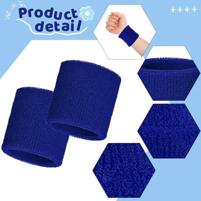 Alt view image 3 of 6 - 12 Pcs Sweatbands Wrist Bands, neon 80s 90s, 2.36 Inch, Bright Blue | Women Men Sport Wrist Bands Absorbent for Baseball Basketball Football Tennis Soccer, team Gymnastics Workout Spirit