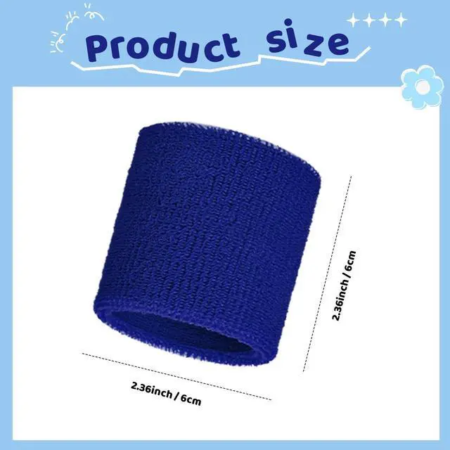 Alt view image 2 of 6 - 12 Pcs Sweatbands Wrist Bands, neon 80s 90s, 2.36 Inch, Bright Blue | Women Men Sport Wrist Bands Absorbent for Baseball Basketball Football Tennis Soccer, team Gymnastics Workout Spirit