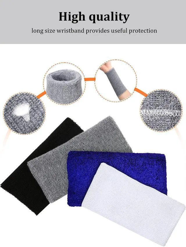 Alt view image 4 of 7 - 8 Pieces 6 Inch Wrist Sweatband Sports Wristbands | Tennis Elastic Athletic Wristband for Men Women, Wide Wrist Protection Band, Long Size for Basketball Running