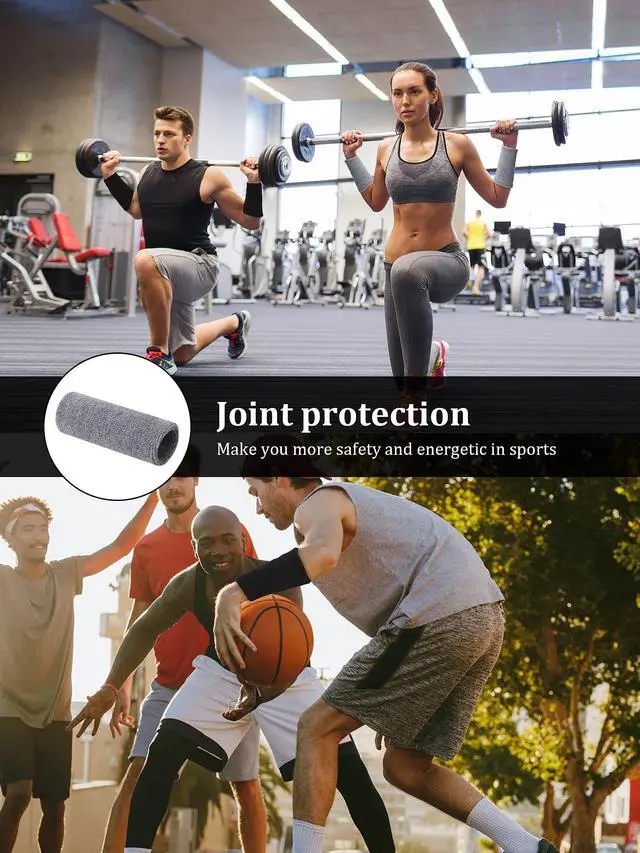 Alt view image 7 of 7 - 8 Pieces 6 Inch Wrist Sweatband Sports Wristbands | Tennis Elastic Athletic Wristband for Men Women, Wide Wrist Protection Band, Long Size for Basketball Running