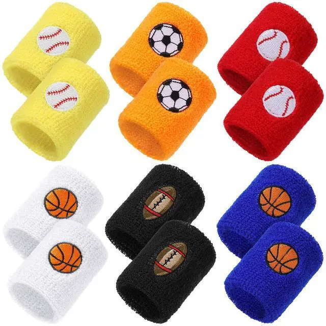 Main image of 24 Pieces Sports Wristbands for Kids, Colorful Wrist Sweatbands Terry Cloth Wristbands with Soccer Basketball Football Baseball Design for Sports Party Birthday Party Favors, 6 Colors (Bright Color)