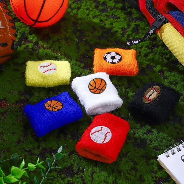 Alt view image 7 of 7 - 24 Pieces Sports Wristbands for Kids, Colorful Wrist Sweatbands Terry Cloth Wristbands with Soccer Basketball Football Baseball Design for Sports Party Birthday Party Favors, 6 Colors (Bright Color)