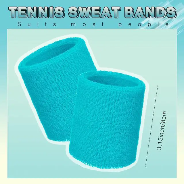 Alt view image 6 of 7 - 60 Pcs Neon Color Wristband Bulk Sweatband Neon 80s Sports Tennis Wristband Thick Cotton Gymnastics Adult Sweat Band Absorbent Sweatband for Men Women Supply Basketball Football 30 Pair