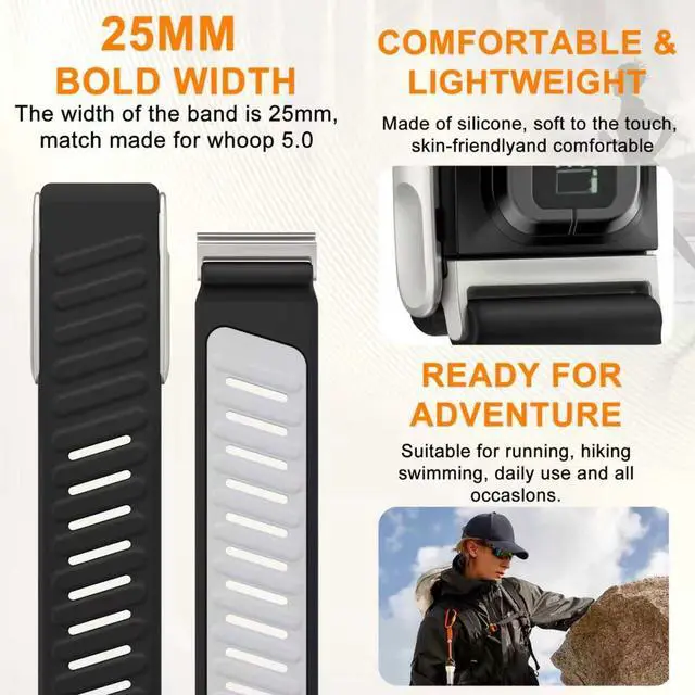 Alt view image 4 of 7 - Silicone Sport Band Compatible with Whoop 5.0 Band Strap Men Women, Breathable Sport Adjustable Waterproof Replacement Wristbands Straps for Whoop 5.0 Silicone Bands