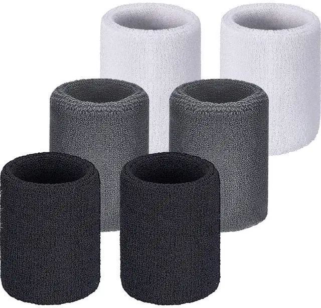 Main image of Sweat Band Wrist Tennis Wristband for Women Men Athletic Wrist Sweatbands Thick Cotton Cloth 80s Wristband for Basketball Tennis Football Running and Work(Black, White, Gray)