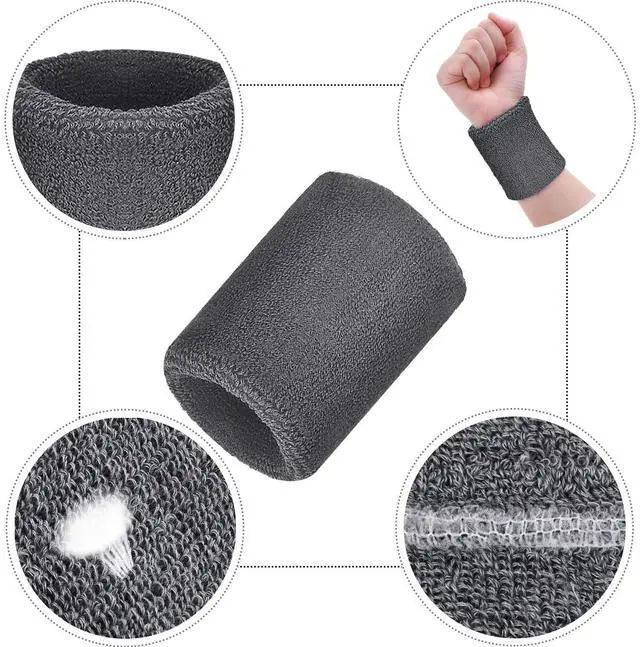 Alt view image 2 of 6 - Sweat Band Wrist Tennis Wristband for Women Men Athletic Wrist Sweatbands Thick Cotton Cloth 80s Wristband for Basketball Tennis Football Running and Work(Black, White, Gray)