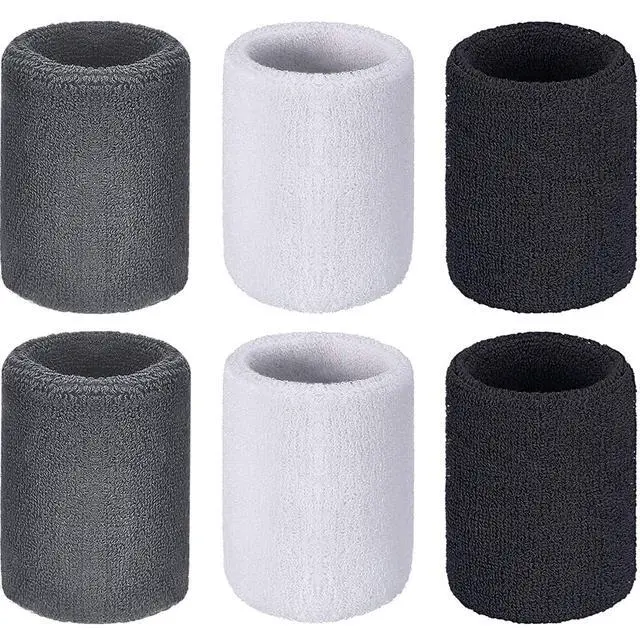 Alt view image 4 of 6 - Sweat Band Wrist Tennis Wristband for Women Men Athletic Wrist Sweatbands Thick Cotton Cloth 80s Wristband for Basketball Tennis Football Running and Work(Black, White, Gray)
