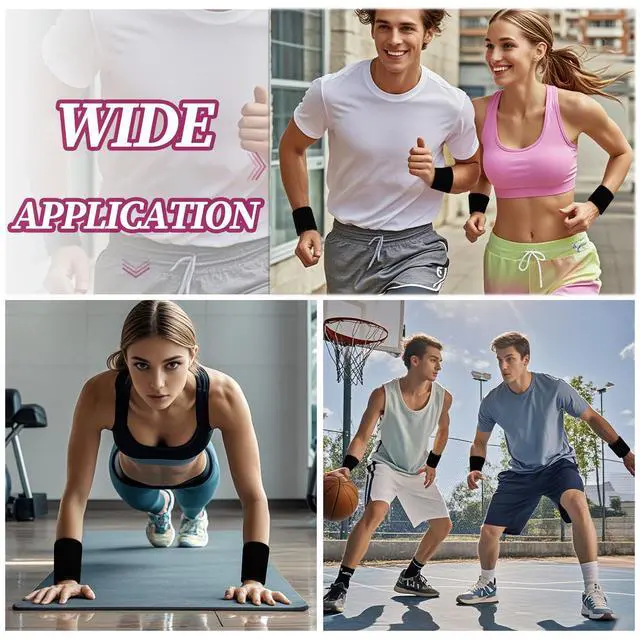 Alt view image 6 of 7 - 6 Pack Sweatbands Sports Wristband Breathable Wrist Band | Men Women Absorbent Sweat Band for Tennis, Basketball, Running, Gym, Working Out