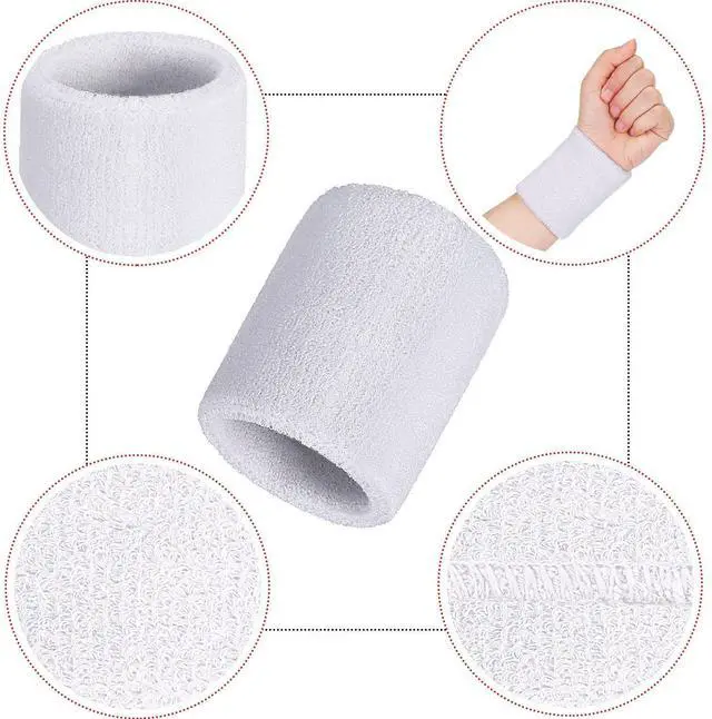 Alt view image 5 of 7 - 12 Pcs Wristbands Sweatband for Women Men, Neon 80s Sport Wrist Bands for Baseball Basketball Football Tennis Soccer Team Gymnastics Spirit Absorbent Sweatbands(3.15 Inch,White)