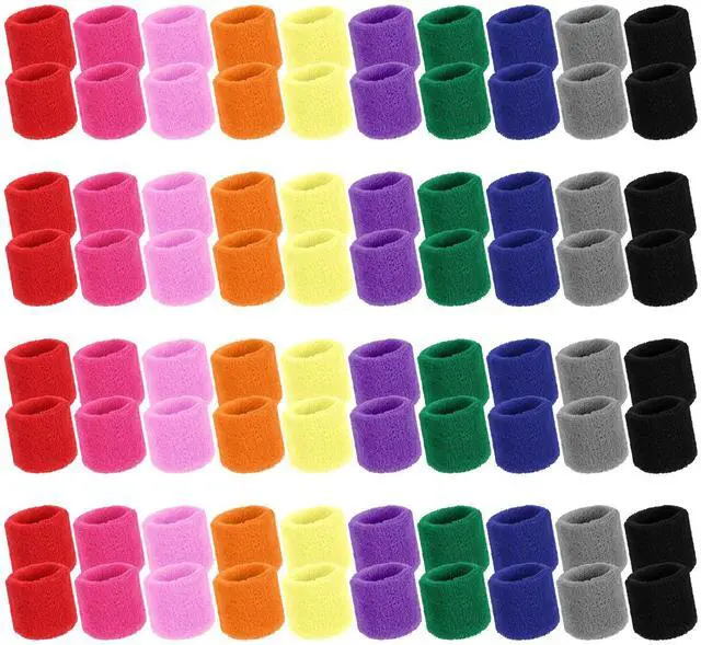 Main image of 80 Pcs Wrist Sweatbands Bulk, Sports Wristbands in 10 Assorted Colors, Cotton Terry Stretchy Sweat Absorbing Arm Bands for Basketball, Tennis, Running & Workout(2.95 Inch)