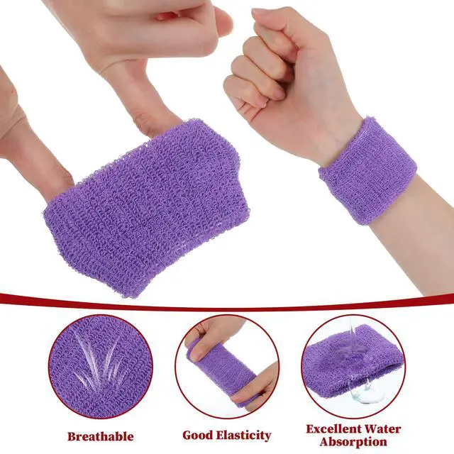 Alt view image 3 of 7 - 80 Pcs Wrist Sweatbands Bulk, Sports Wristbands in 10 Assorted Colors, Cotton Terry Stretchy Sweat Absorbing Arm Bands for Basketball, Tennis, Running & Workout(2.95 Inch)
