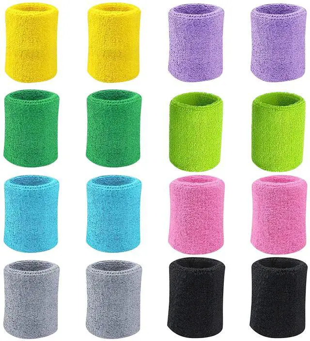 Main image of 8 Pairs Colorful Wrist Sweatbands Athletic Cotton Terry Cloth Wristbands for Gym Sports (16Pack,8 Colors)