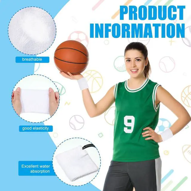 Alt view image 2 of 6 - 24 Pairs Wrist Sweatbands Sports Wristband Cotton Tennis Wrist Bands Athletic Wristband Anti Sprain Protective Sleeve for Men Women Football Basketball Running Working Out Gym (White)