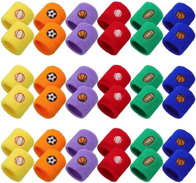 Main image of 36-Piece Sports Wristbands - Kids Sports Themed Birthday Party Supplies in 6 Colors and 4 Designs