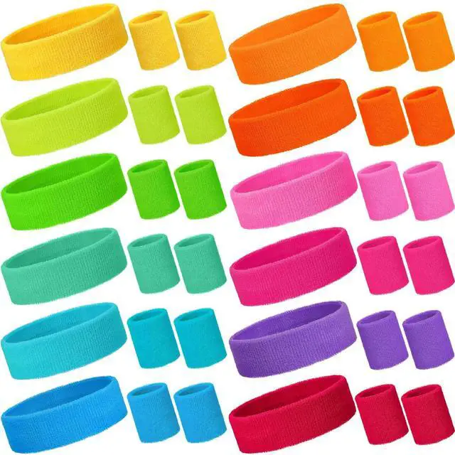 Main image of 36pcs Neon Sweatband Wristband 80 90s Sport Party Favor, Multicolor, Small