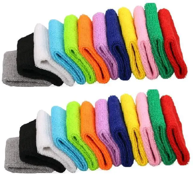 Main image of 12 Pairs (24 PCS) Colorful Sports Wristbands Cotton Sweatband Wristbands Wrist Sweatbands Wrist Sweat Bands for for Men and Women, Good for Tennis, Basketball, Running, Gym, Working Out